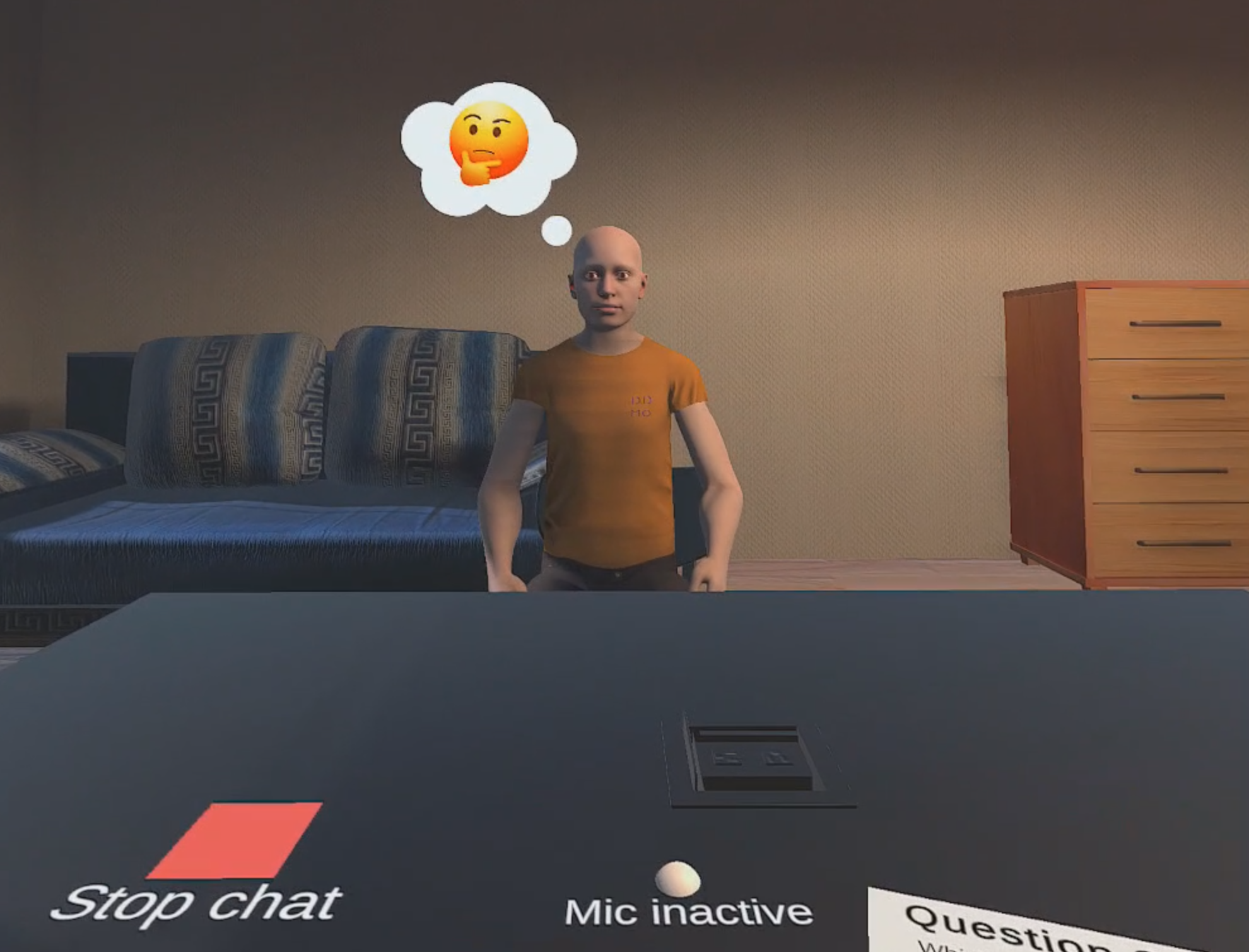 Screenshot from the application showing the agent displaying a thinking bubble while processing user input