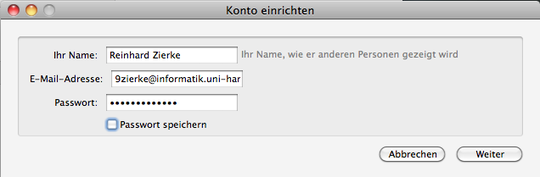 Thunderbird IMAP-Konfiguration: Name