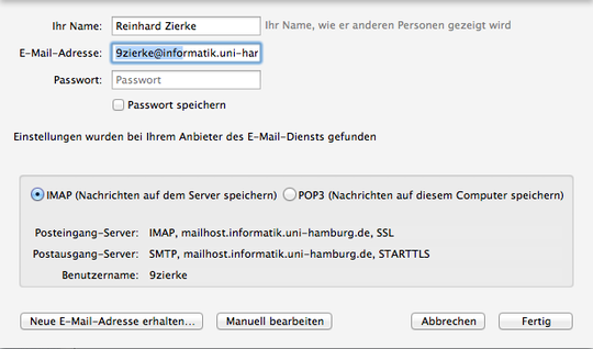 Thunderbird IMAP-Konfiguration: Server