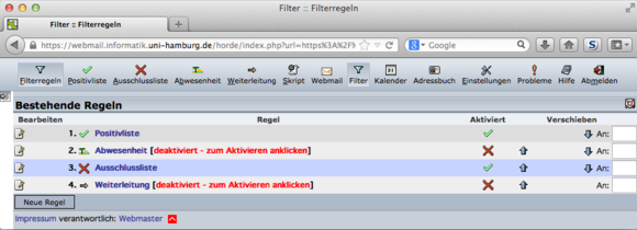 Horde Webmail Filter Rules