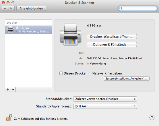 Systemeinstellung "Drucken & Scannen"